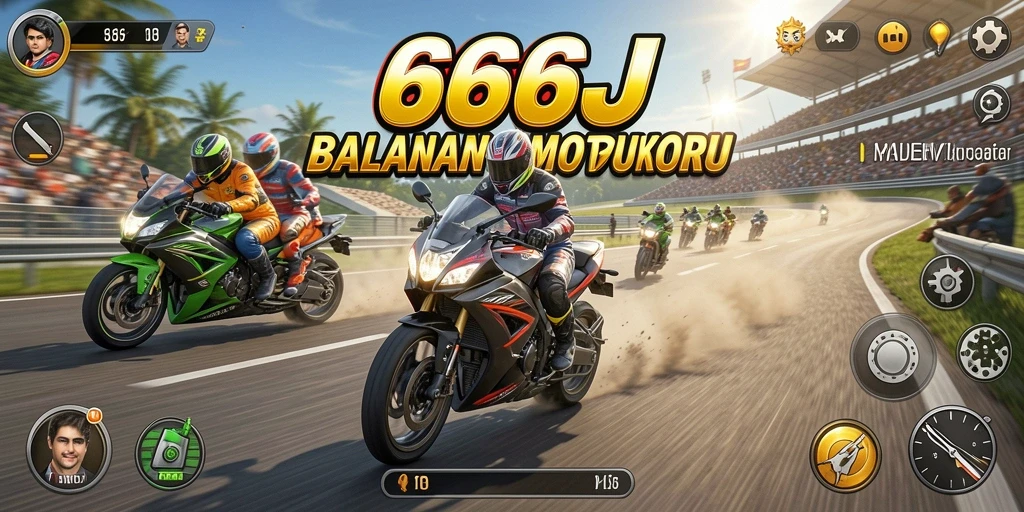 Screenshot gameplay 666J menampilkan balapan motor yang intens dan mendebarkan.