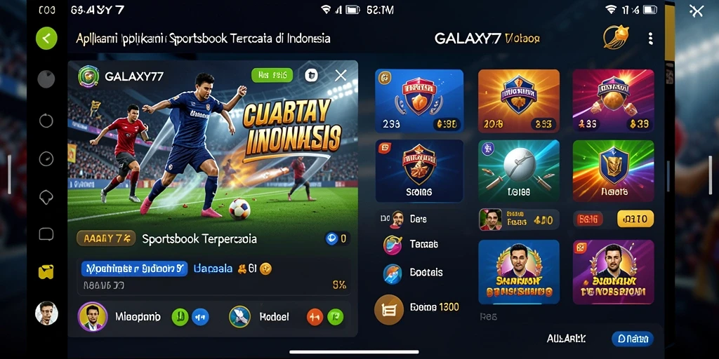 Tampilan antarmuka utama aplikasi GALAXY77 untuk taruhan sportsbook.