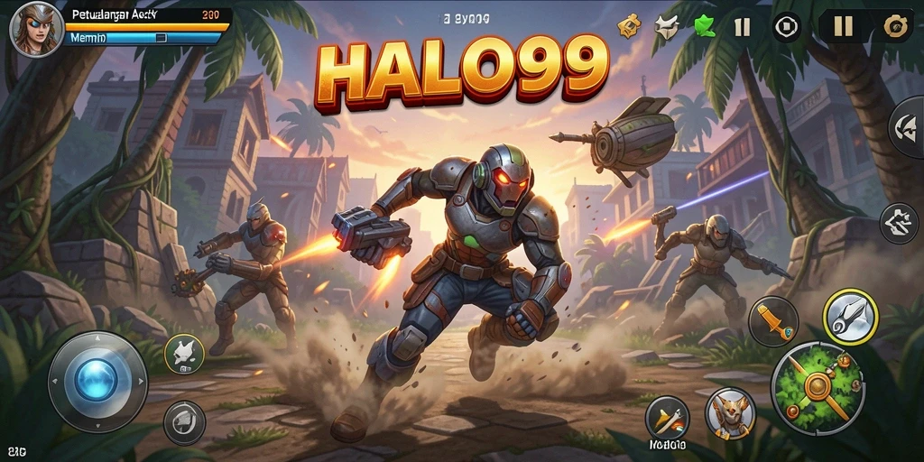 Tampilan gameplay menegangkan di HALO99 dengan aksi penuh adrenalin.