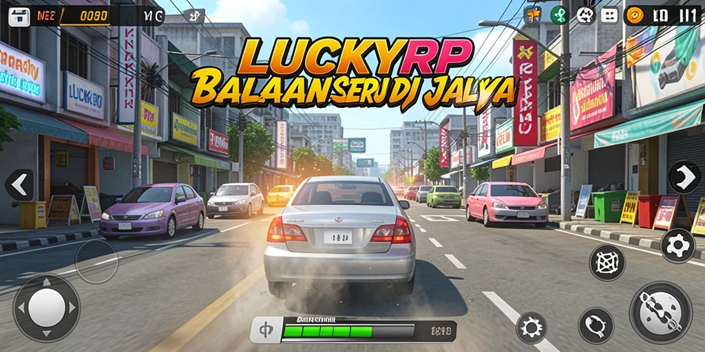 Gameplay seru LUCKYRP menampilkan balapan mendebarkan dan kendaraan menarik.