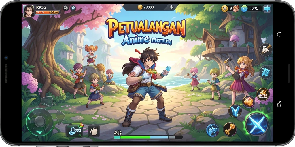 Tampilan gameplay seru RP55 dengan karakter anime yang menawan.