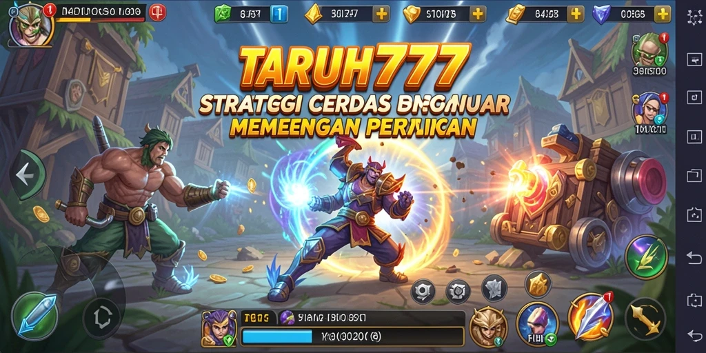 Tampilan gameplay TARUH777 dengan pertempuran strategi yang intens.