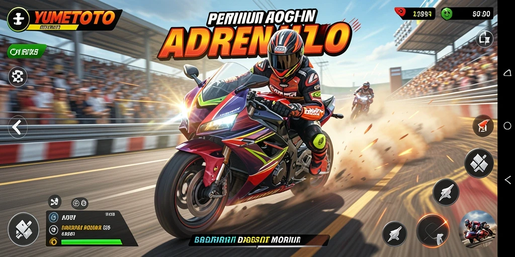 Gameplay YUMETOTO menampilkan aksi balapan motor yang seru.